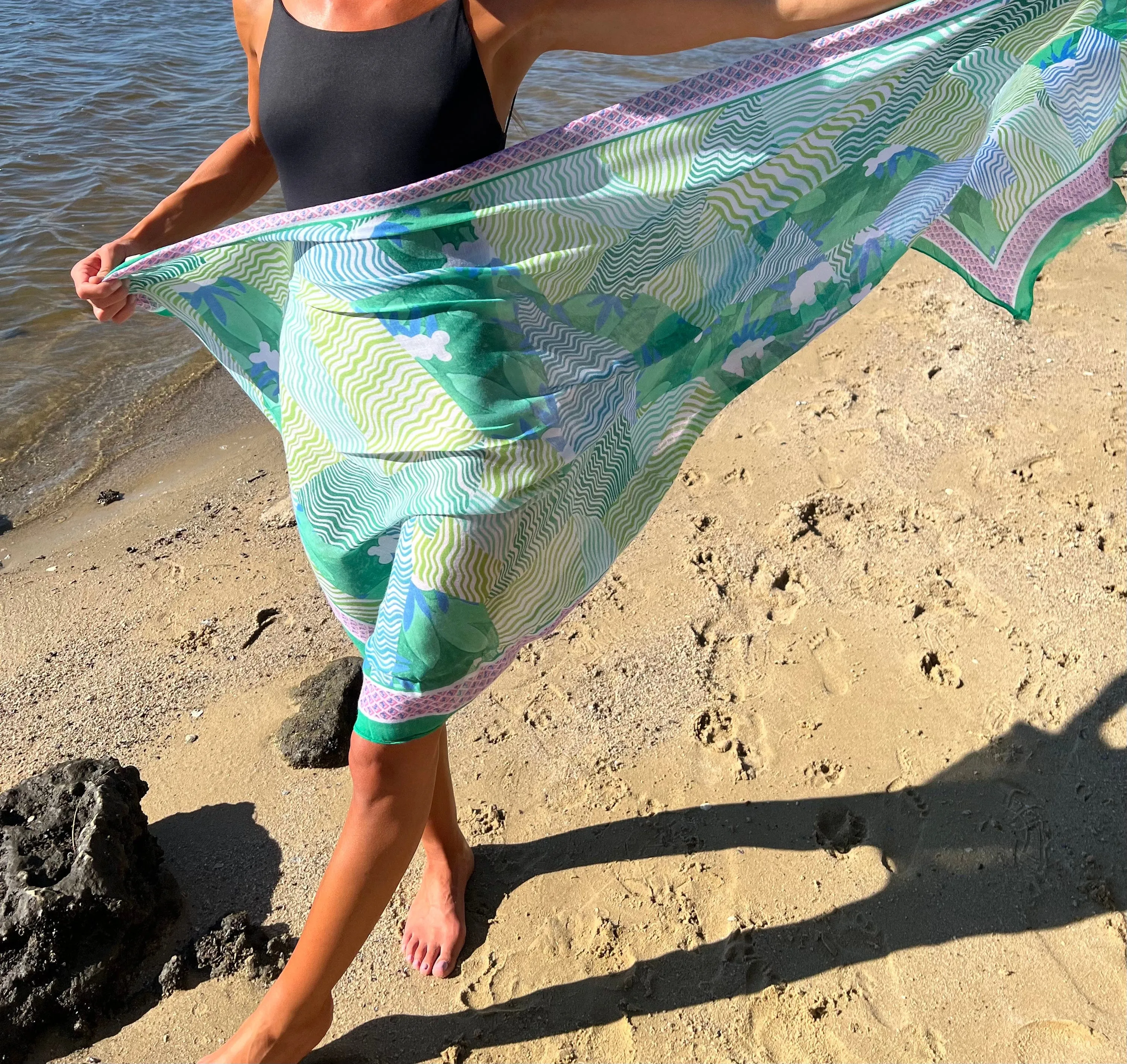 💥 Green Pink Scarf - Multi Print Scarf Sarong