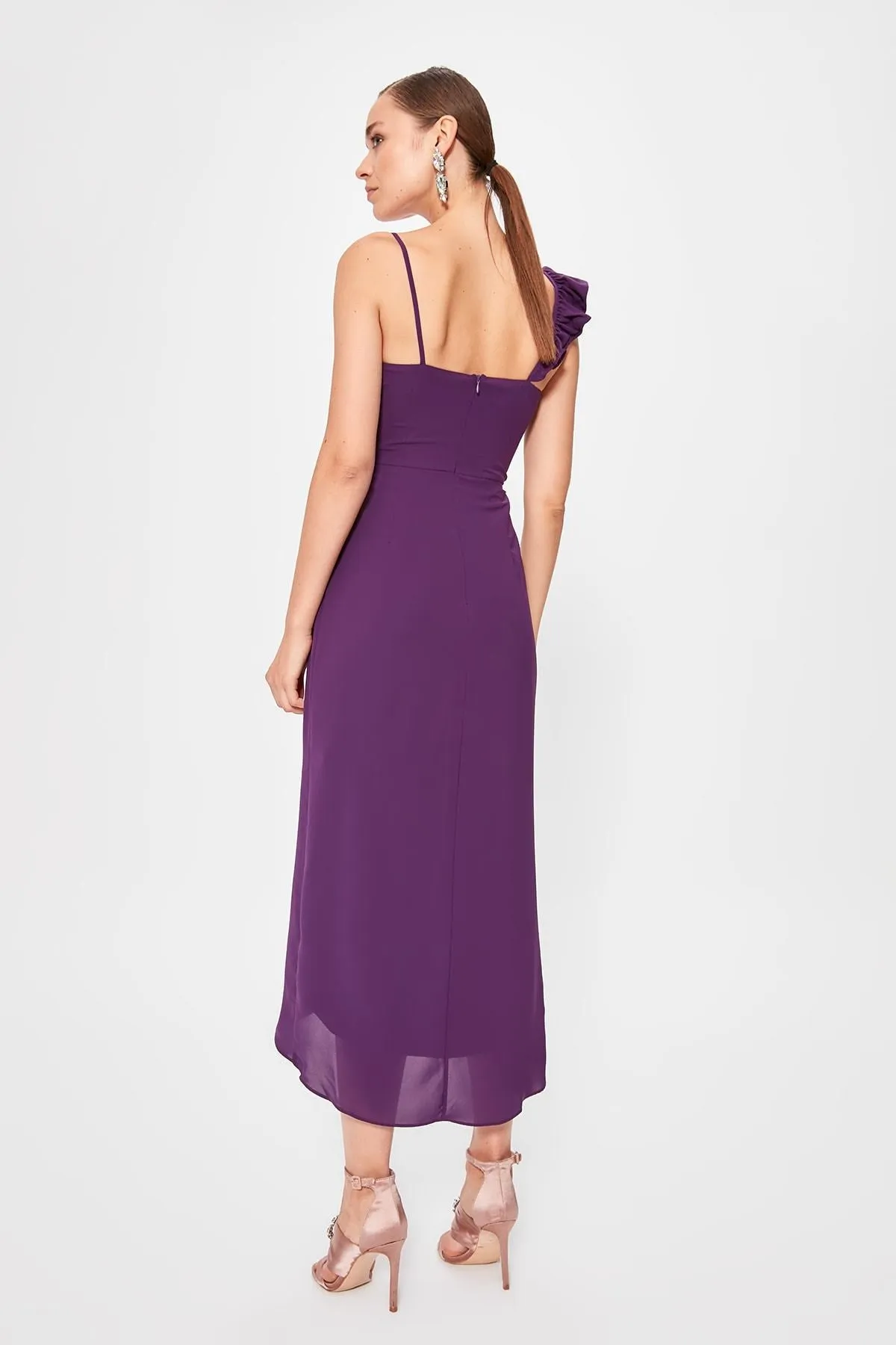 13366 Purple One Shoulder Wrap Dress