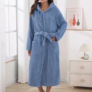 1pc Pineapple Grid Women's Bathrobe, Absorbent Sleepwear, Super Soft & Warm Fuzzy Spa Robe, For Bathroom Bedroom Spa, Ideal Bathroom Supplies