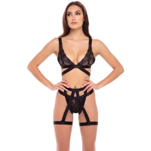 3 Pc. Straps and Garters Bra Set - S/m - Black