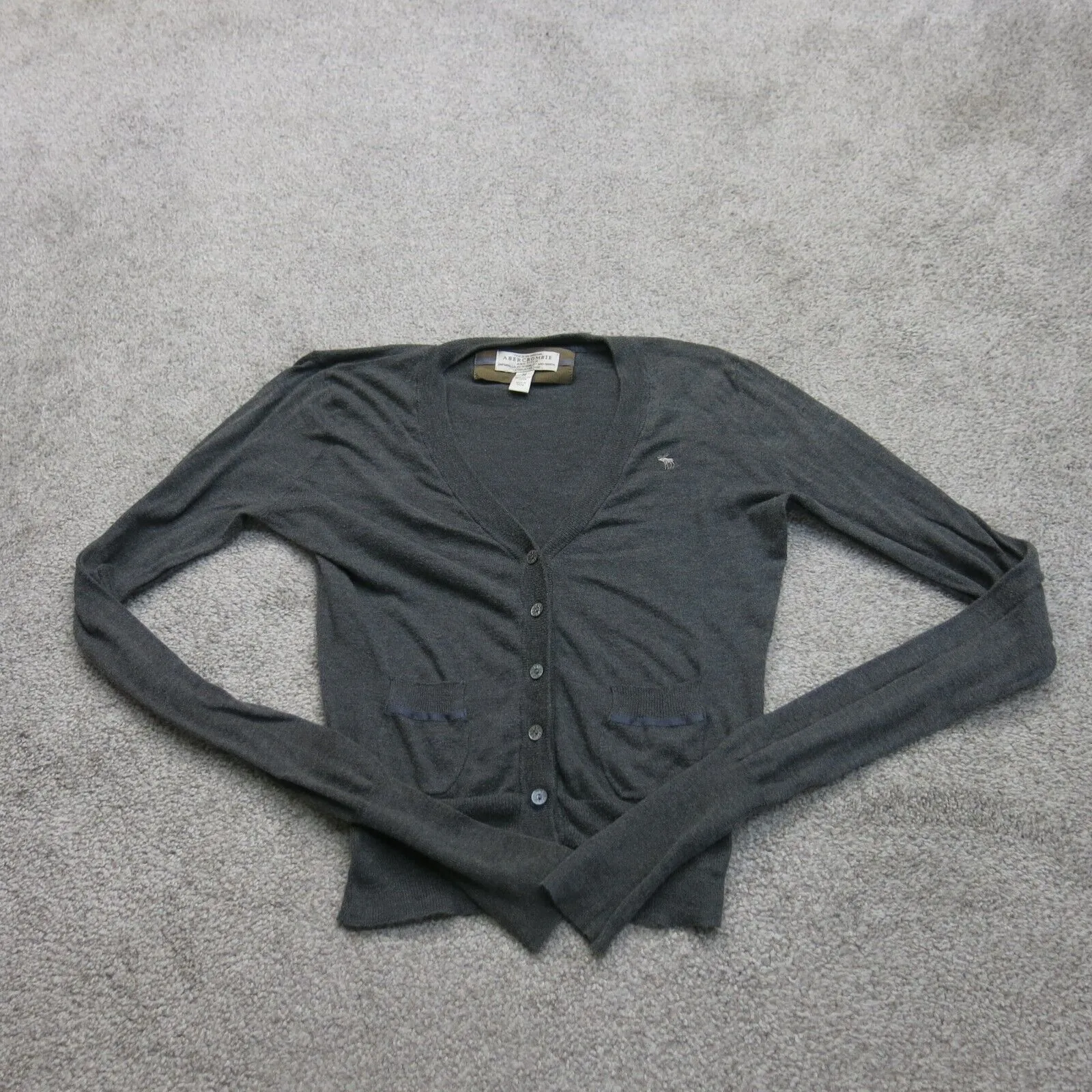 Abercrombie & Fitch Womens Cardigan Sweater Front Button 100% Cotton Black SZ M