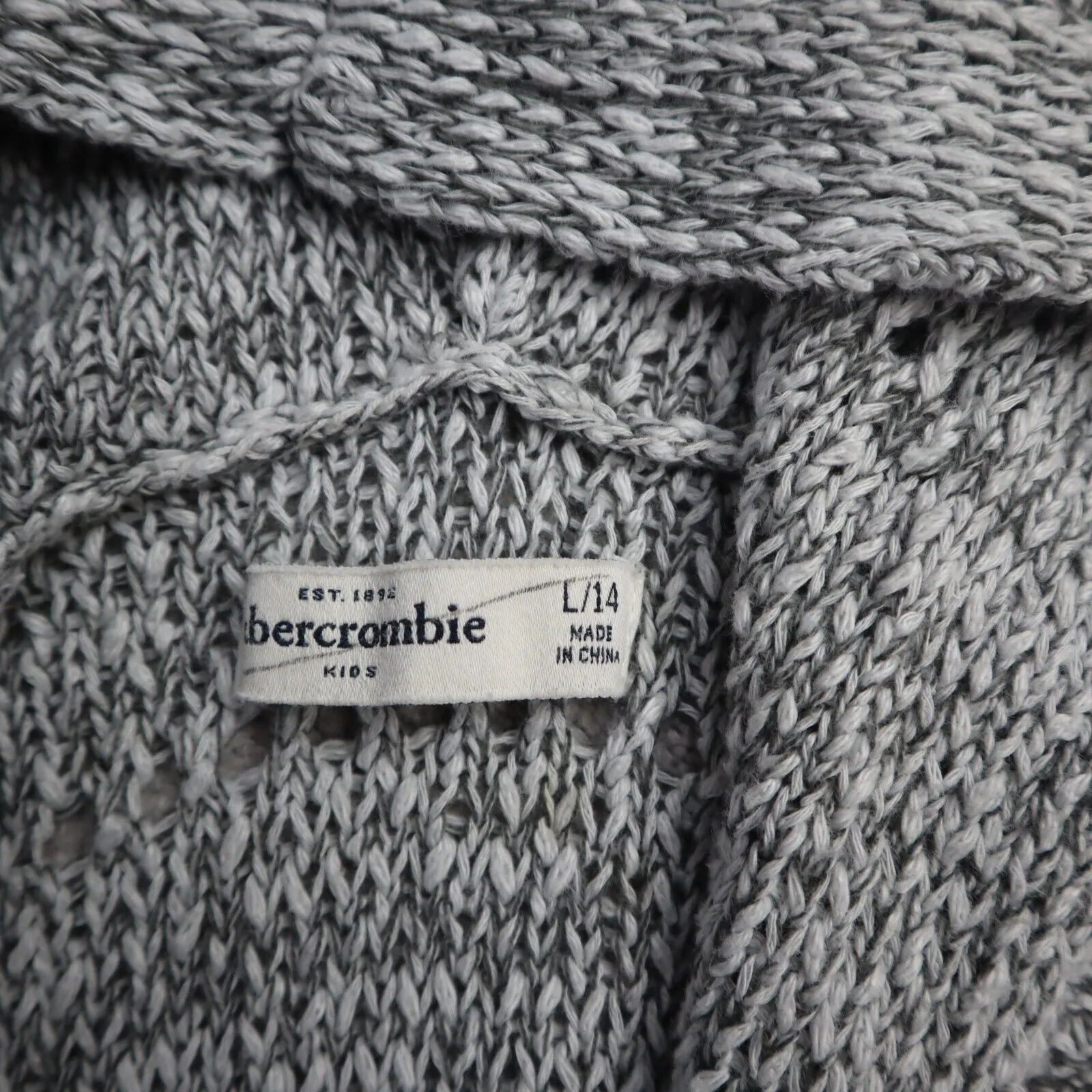 Abercrombie Fitch Women Cardigan Hooded Sweater Knitted Open Front Gray SZ L/14