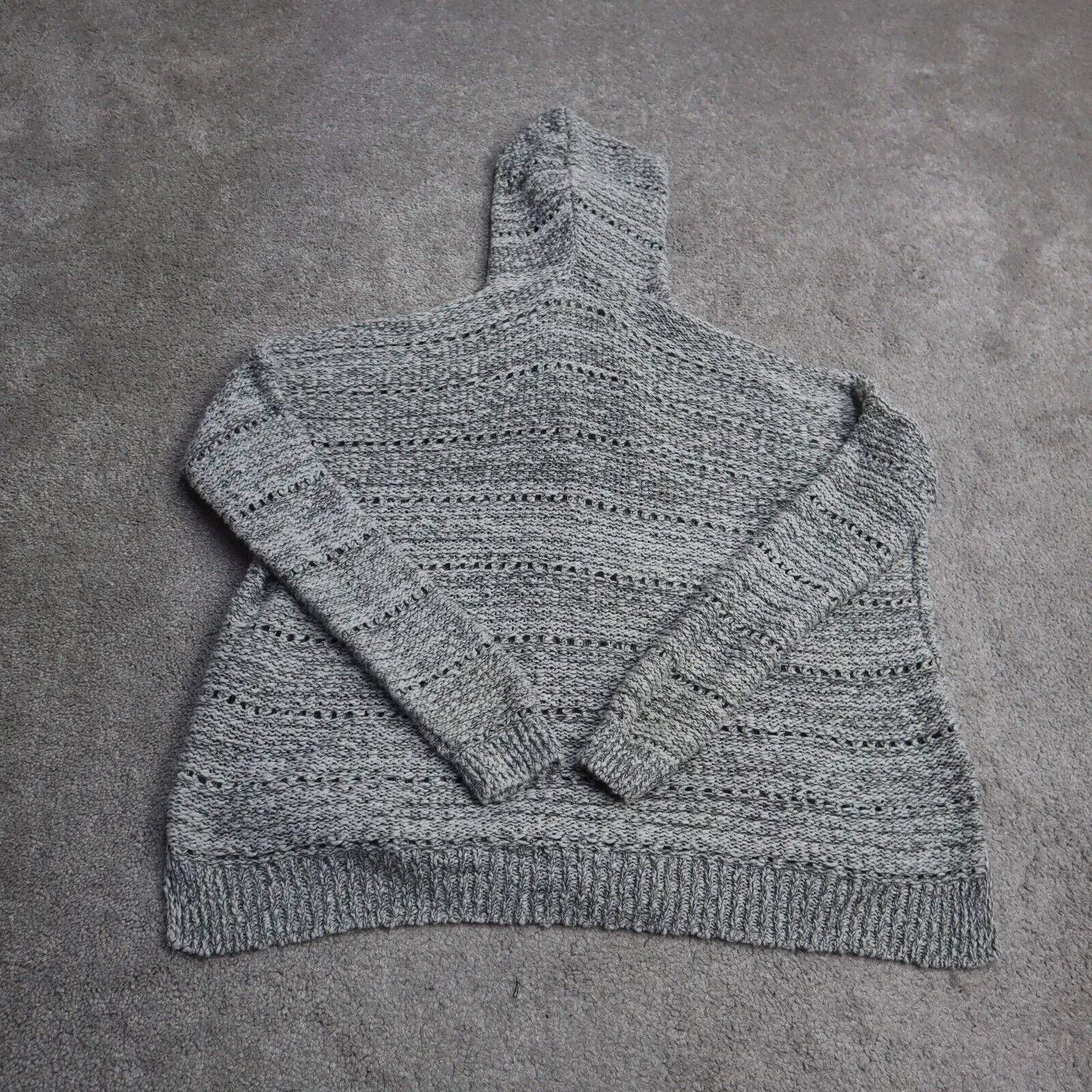 Abercrombie Fitch Women Cardigan Hooded Sweater Knitted Open Front Gray SZ L/14