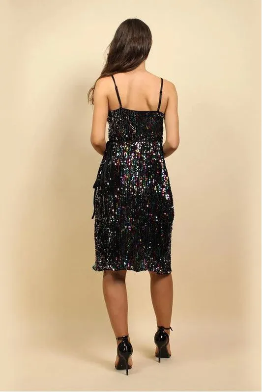 Aftershock London Multicolour Sequin Velvet Mini Wrap Dress