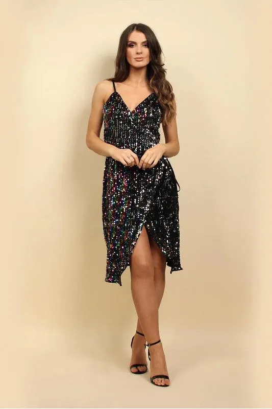 Aftershock London Multicolour Sequin Velvet Mini Wrap Dress