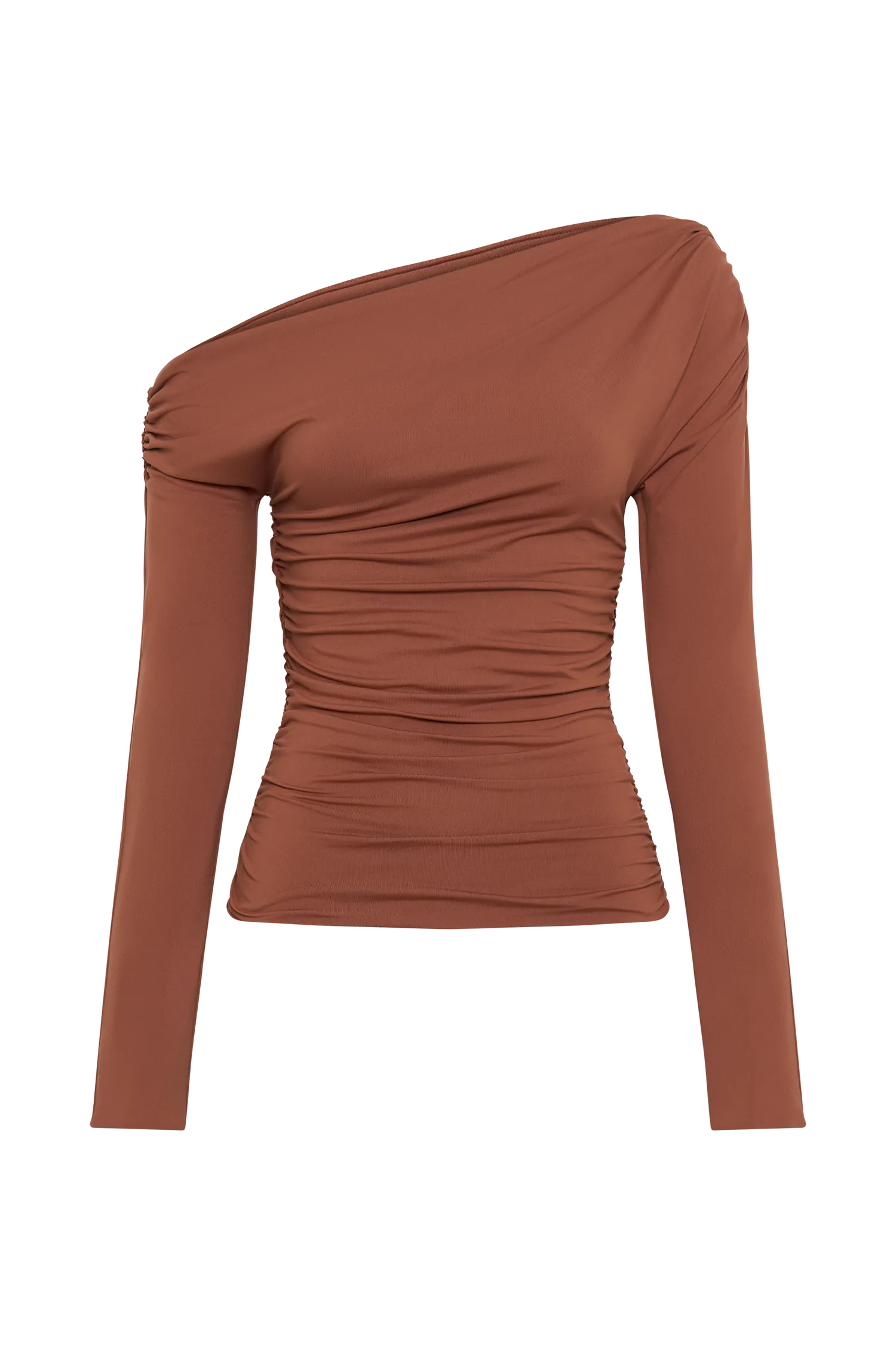 Alayna Long Sleeve Recycled Nylon Ruched Top - Wood