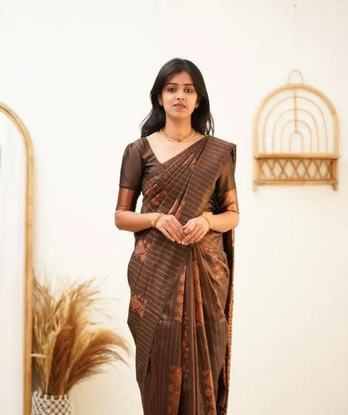 Amazing Brown Soft Silk Saree With Elegant Blouse Piece