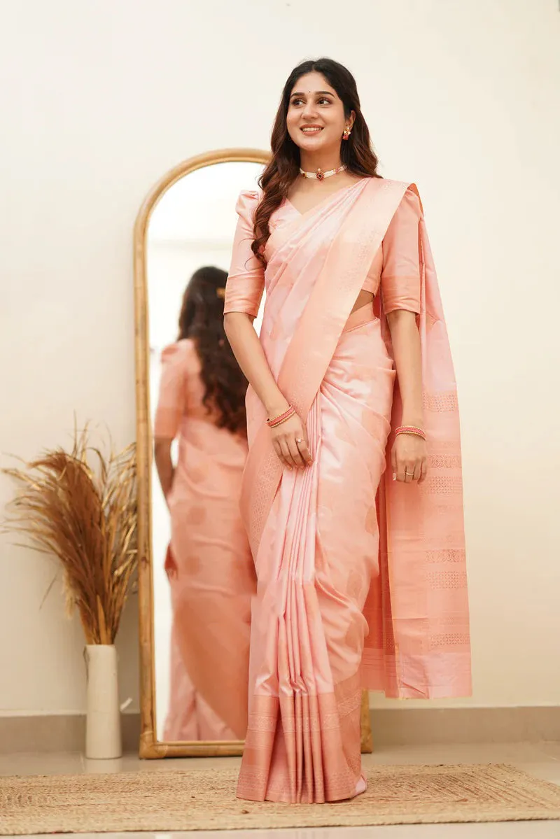 Angelic Baby Pink Soft Silk Saree With Assemblage Blouse Piece