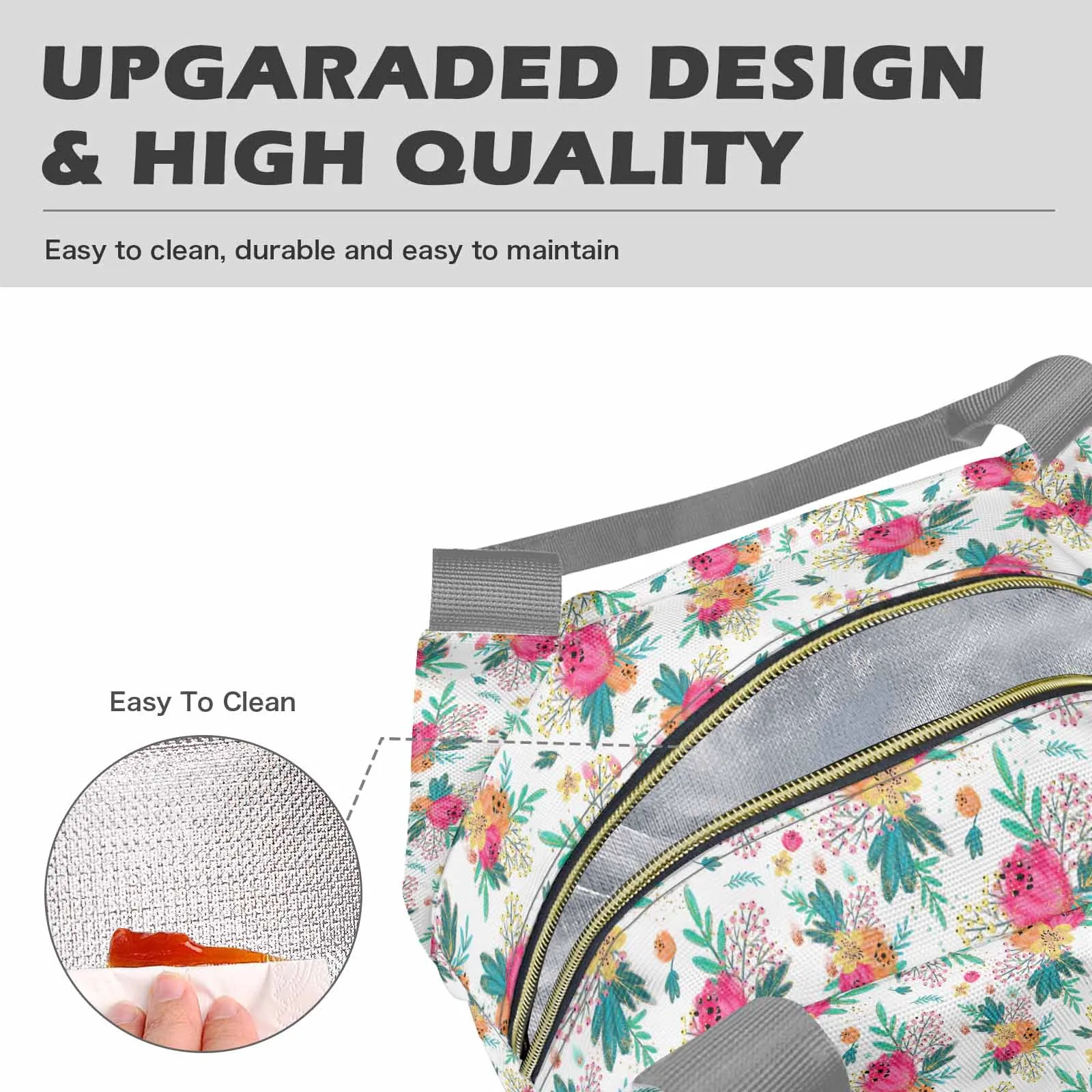 Australian Floral  Portable Lunch Bag-Grey Handle