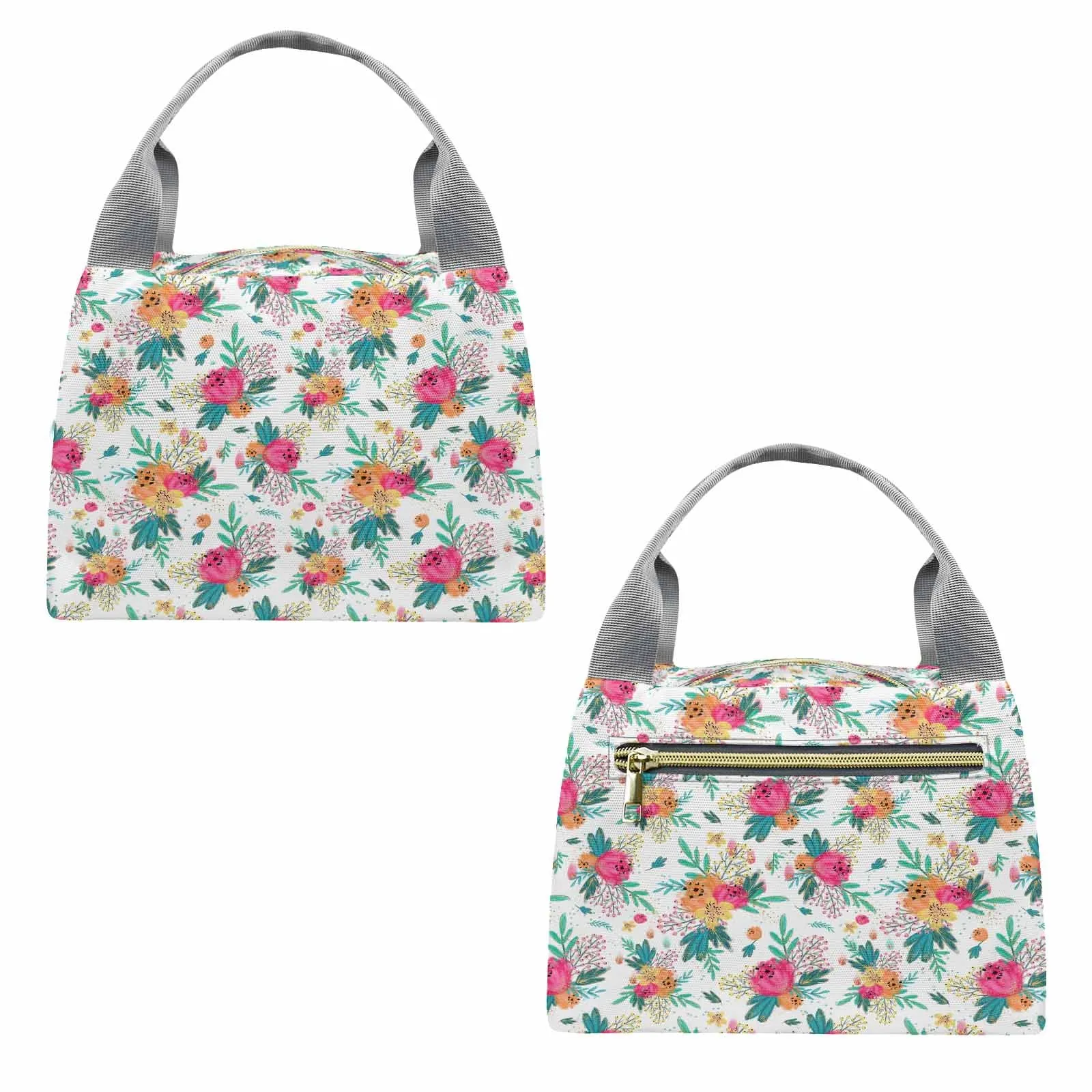 Australian Floral  Portable Lunch Bag-Grey Handle