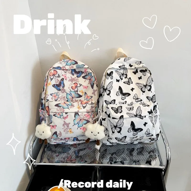 Backpack Wholesale  New Fashion Colorized Butterfly Student Schoolbag Trend Leisure Simple Nylon Cloth Backpack