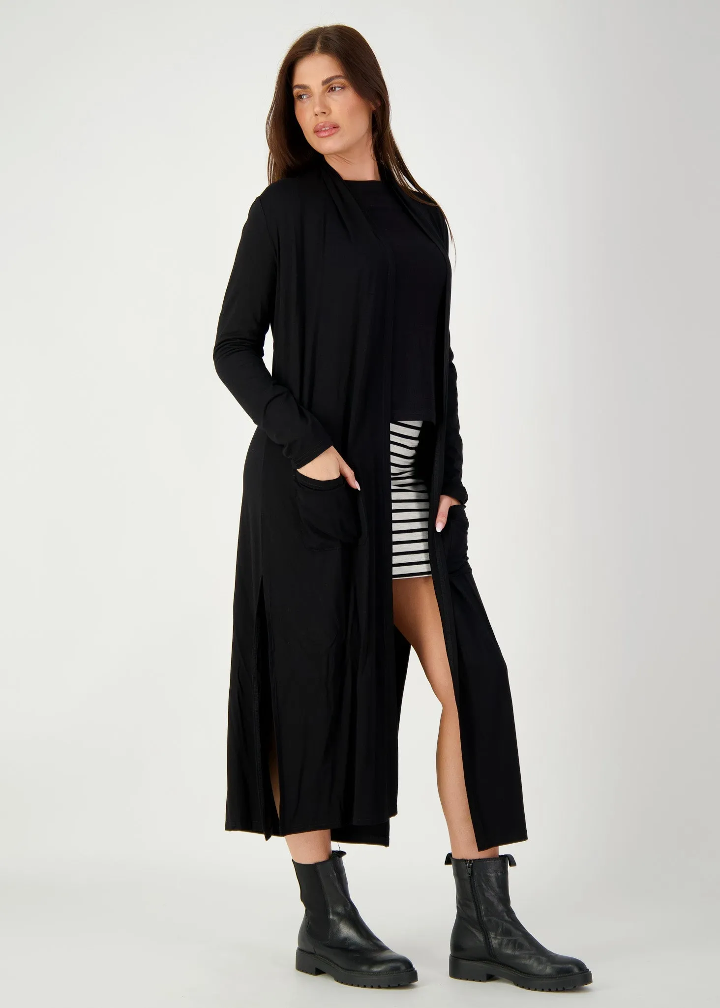 Bamboo Longline Pocket Cardigan - Black