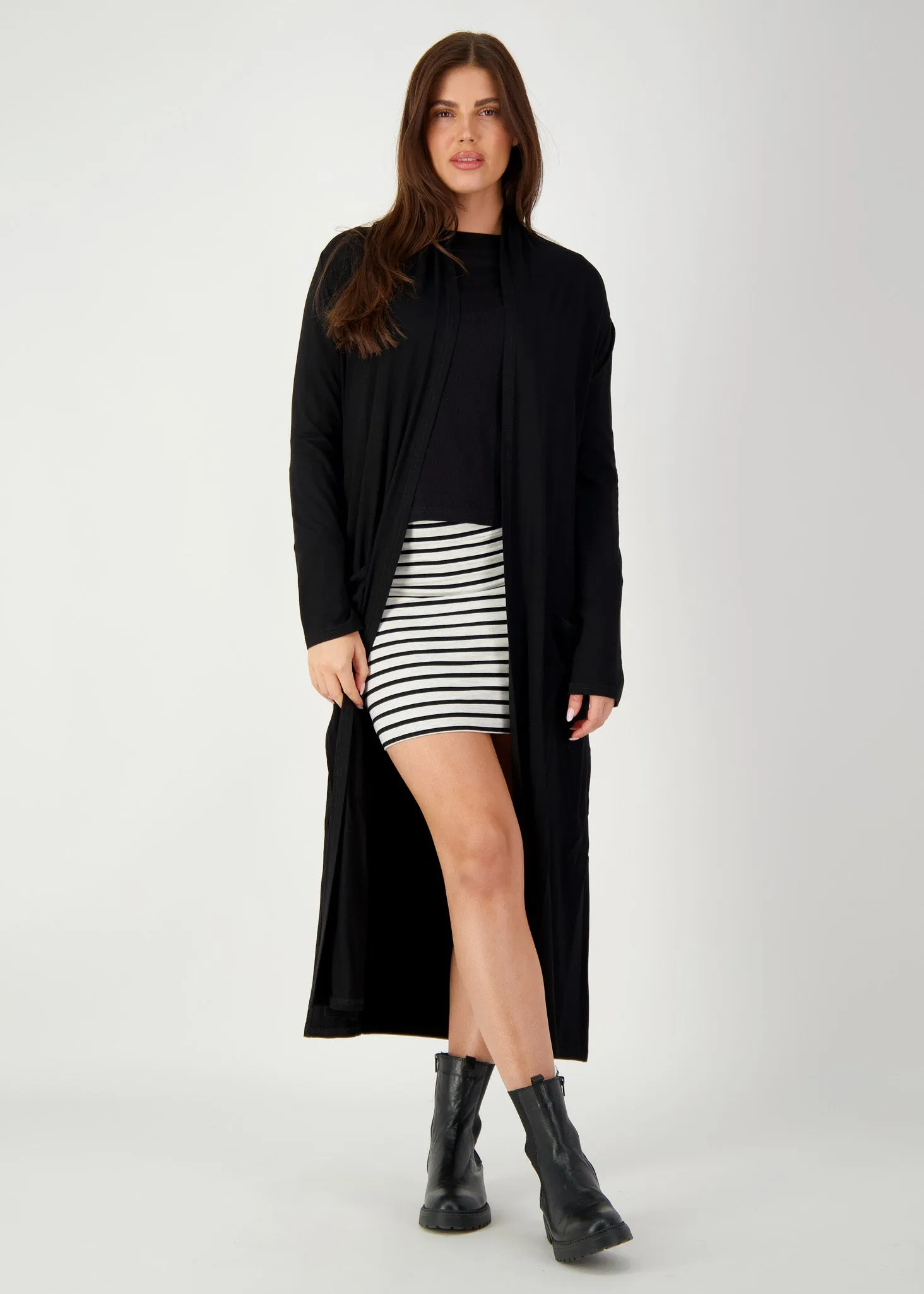 Bamboo Longline Pocket Cardigan - Black