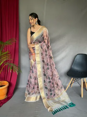 Beauty Bush Saree in Organza Floral Printed with Sequins Jacquard