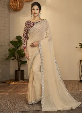 Beige Georgette Designer Saree