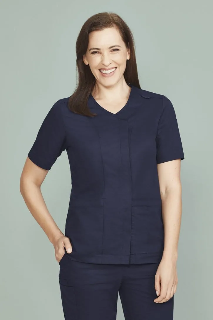 Biz Care Parks Womens Zip Front Crossover Scrub Top CST240LS