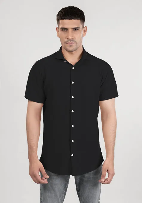 Black Feather Soft Piqué Half Sleeve Shirt