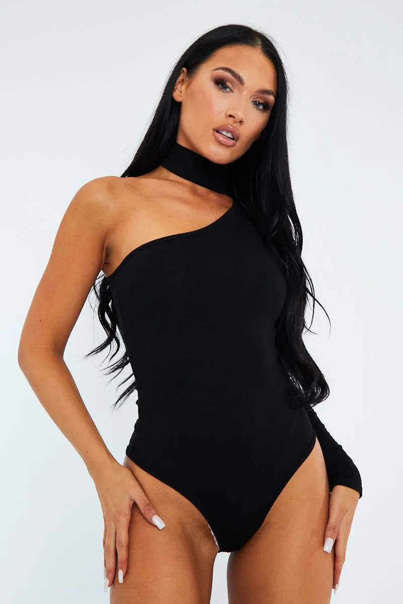 Black One Sleeve High Neck Bodysuit - Qin