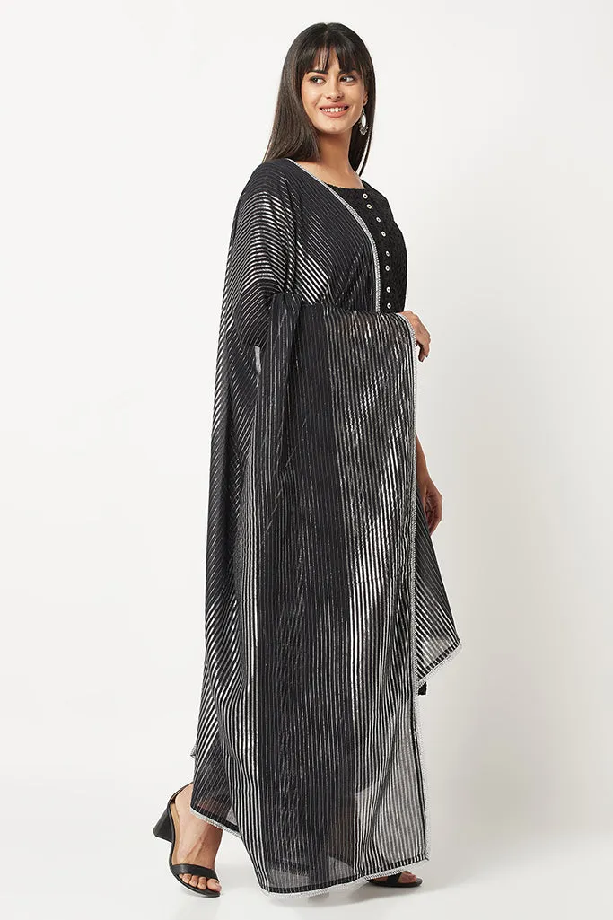 Black Schiffli Kurta Set With Dupatta