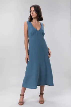 Bonnie Long Linen Dress In Sky by Wilga Clothing