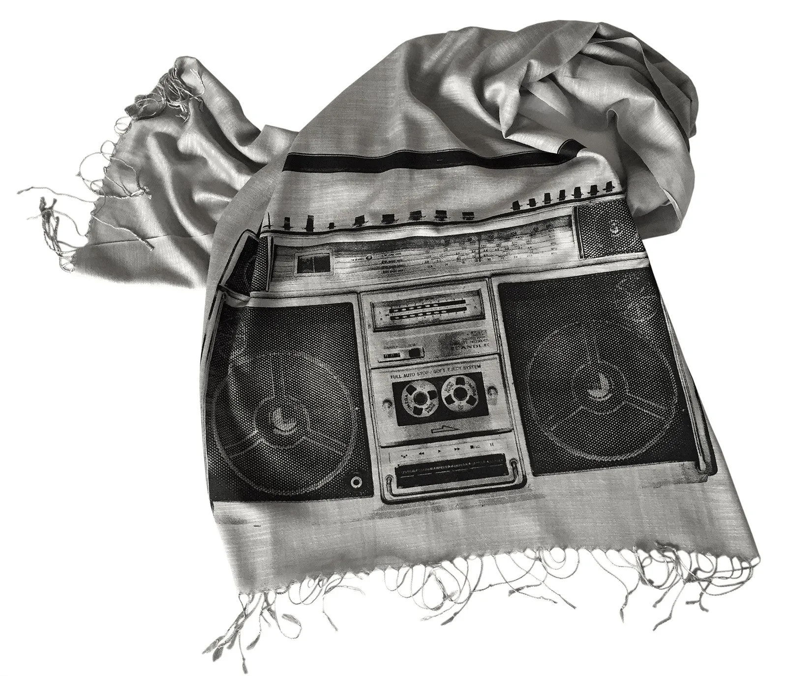 Boombox Print Scarf, linen-weave pashmina