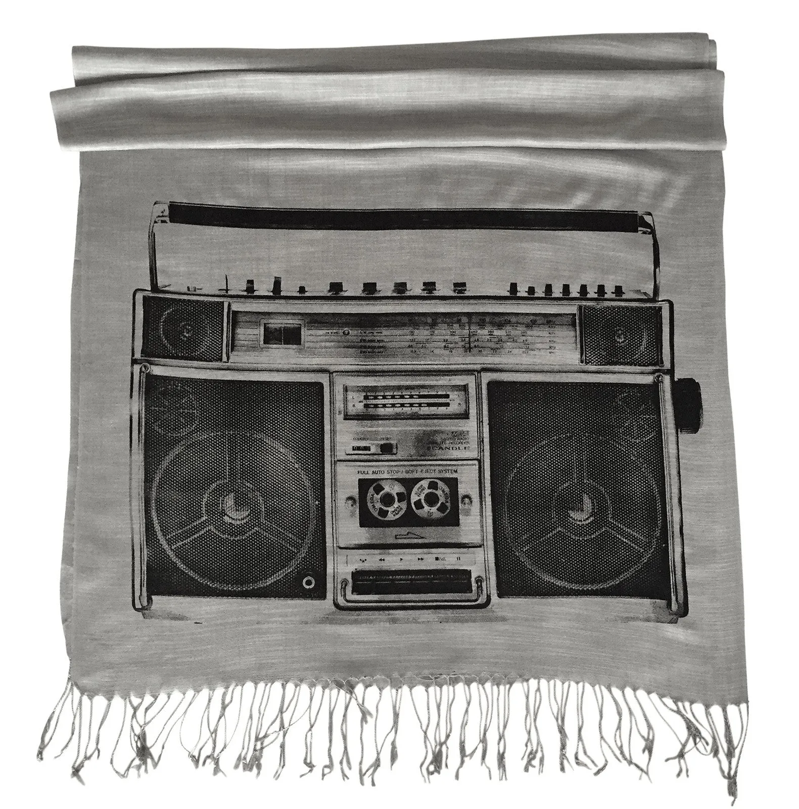 Boombox Print Scarf, linen-weave pashmina