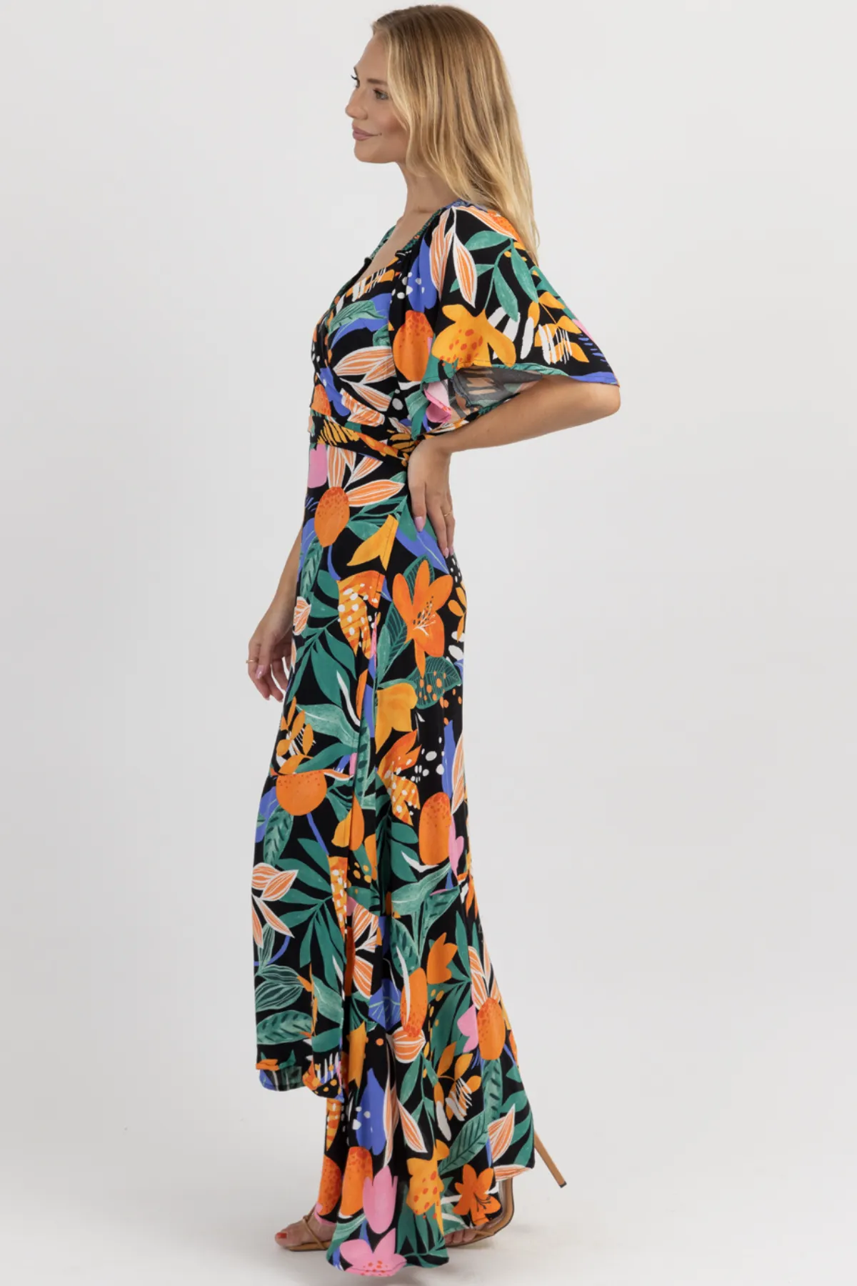 BORA BLACK   MULTIFLORAL WRAP MAXI DRESS