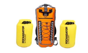 BUNDLE SPECIAL Rockagator Hydric Series 40 Liter Sunset Orange Waterproof Backpack & 2 DRY BAGS