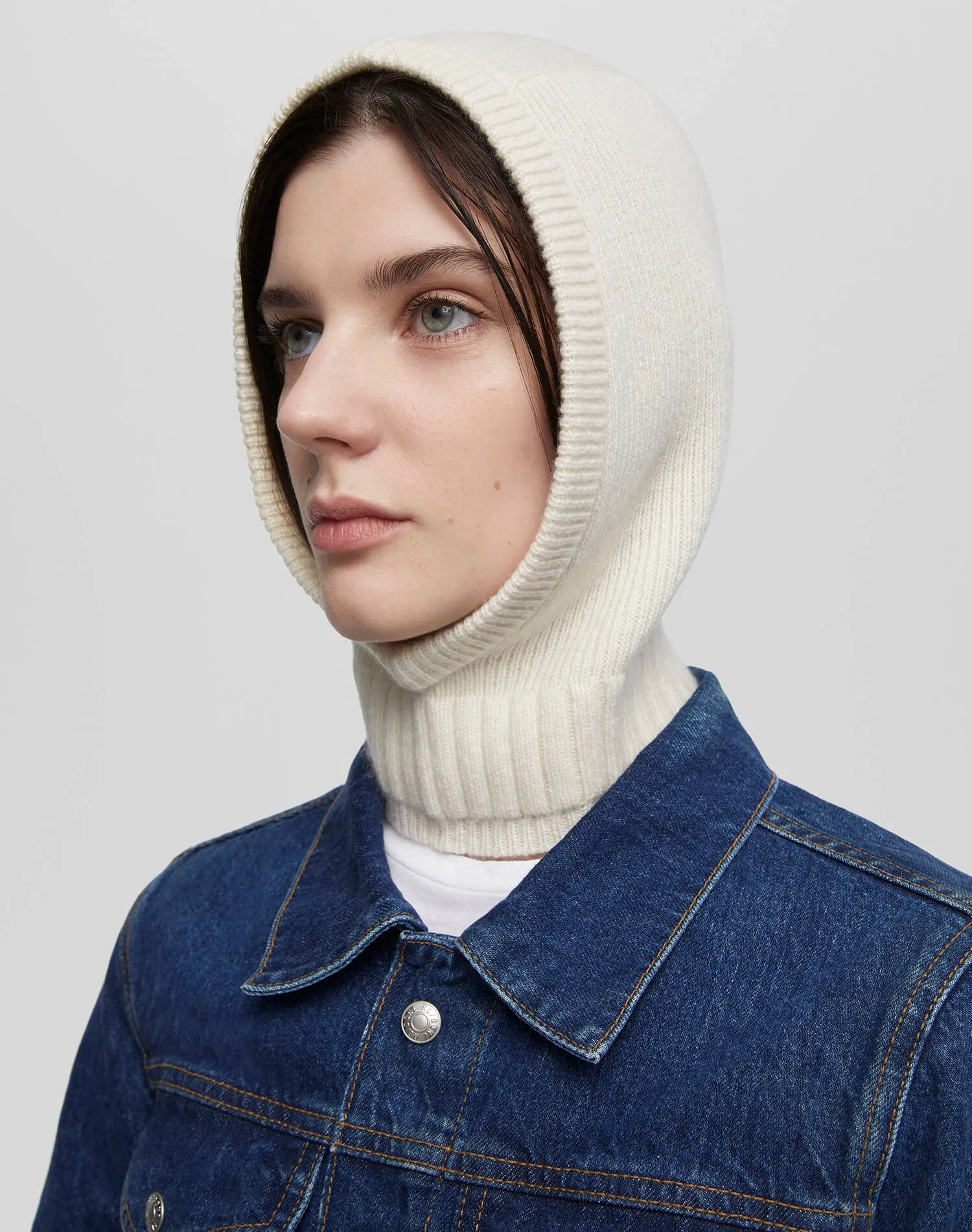 Cashmere Rib Balaclava - Ivory