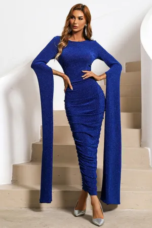 Chic Dark Royal Blue Long Sleeve Evening Dress