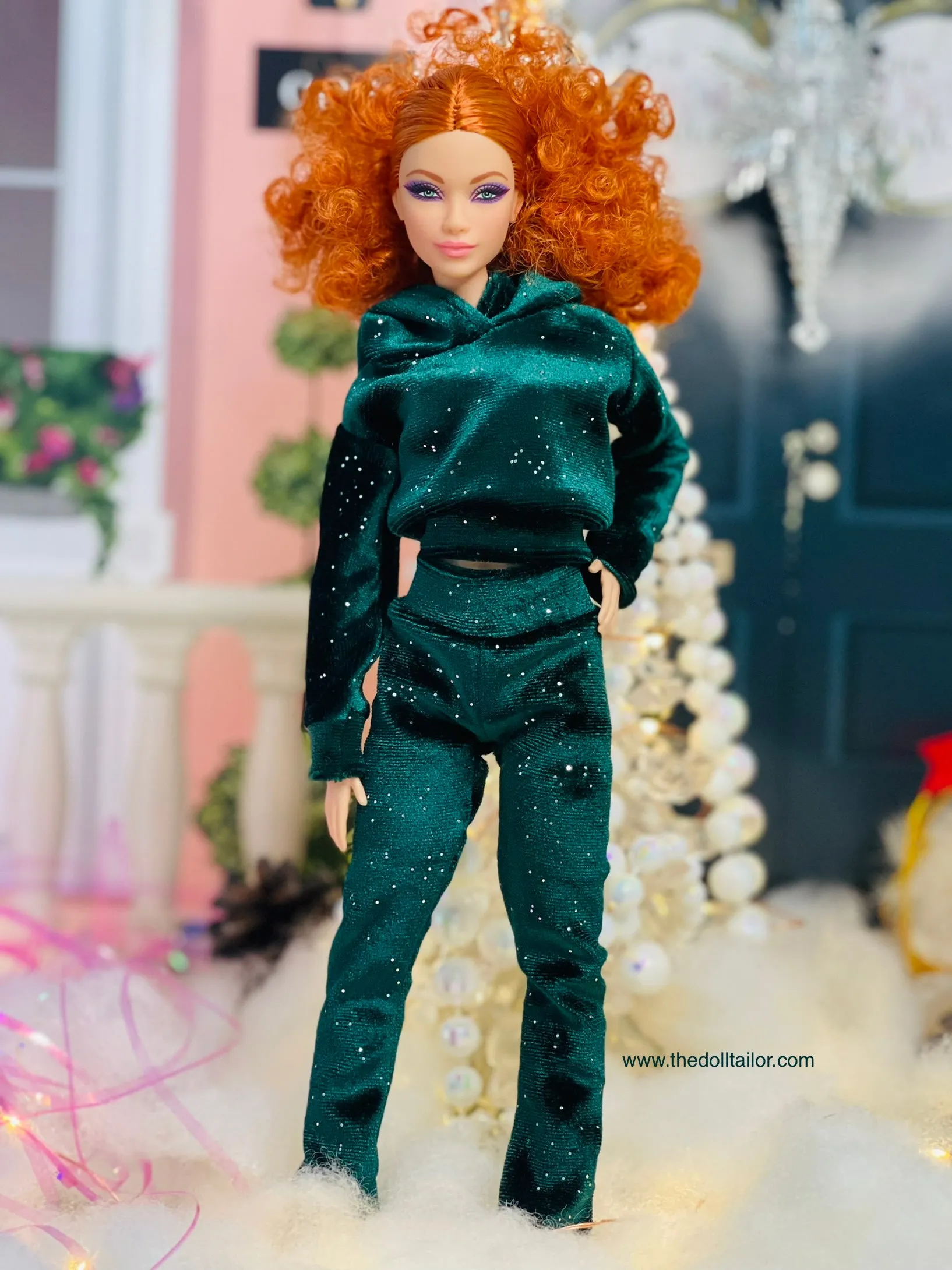 Christmas hoodie for fashion dolls velvet sweatpants