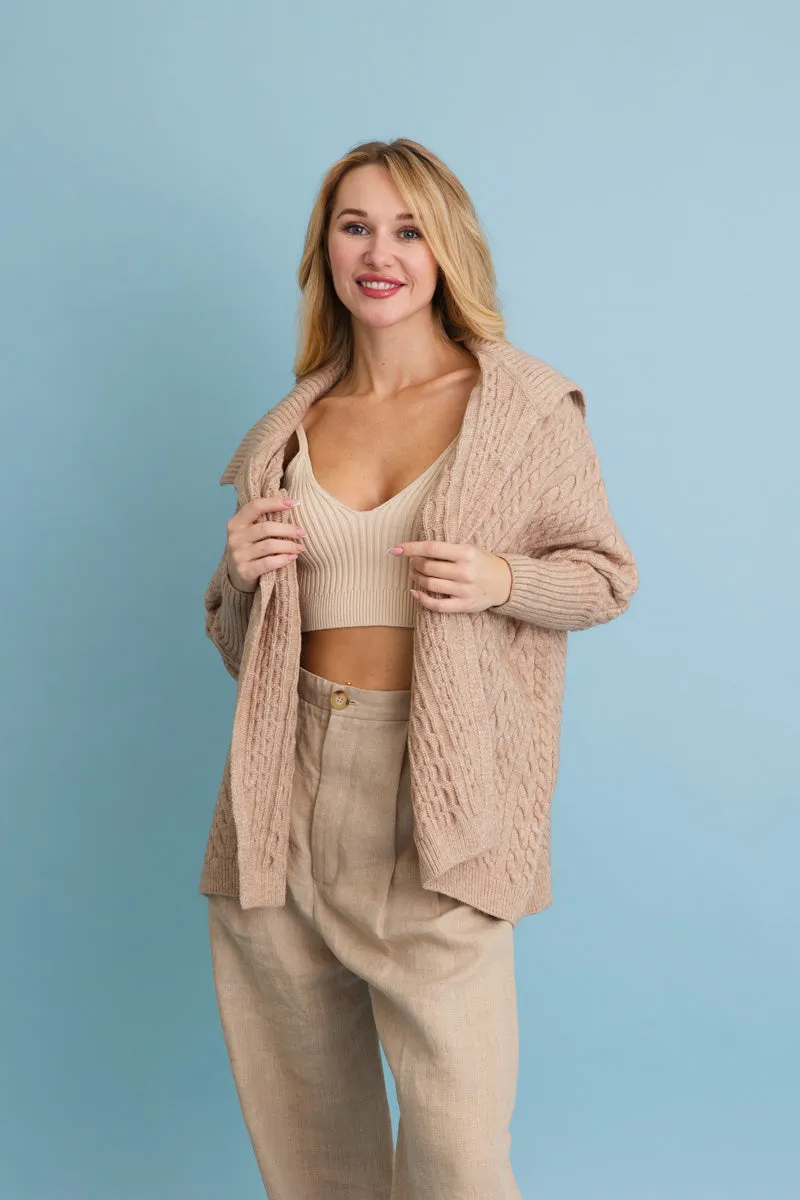 Chunky Cable Knit Oversized Poncho Cardigan