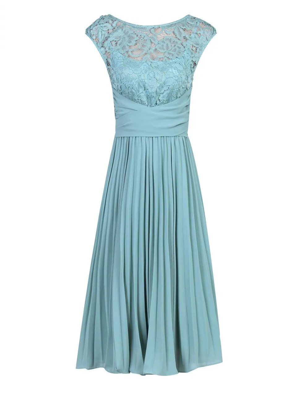 Cindy Lace Bodice Pleated Dress, Duck Egg Blue