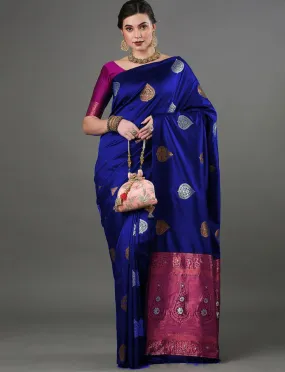 Classy Blue Soft Silk Saree With Pretty Blouse Piece