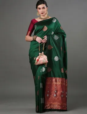 Classy Green Soft Silk Saree With Extraordinary Blouse Piece