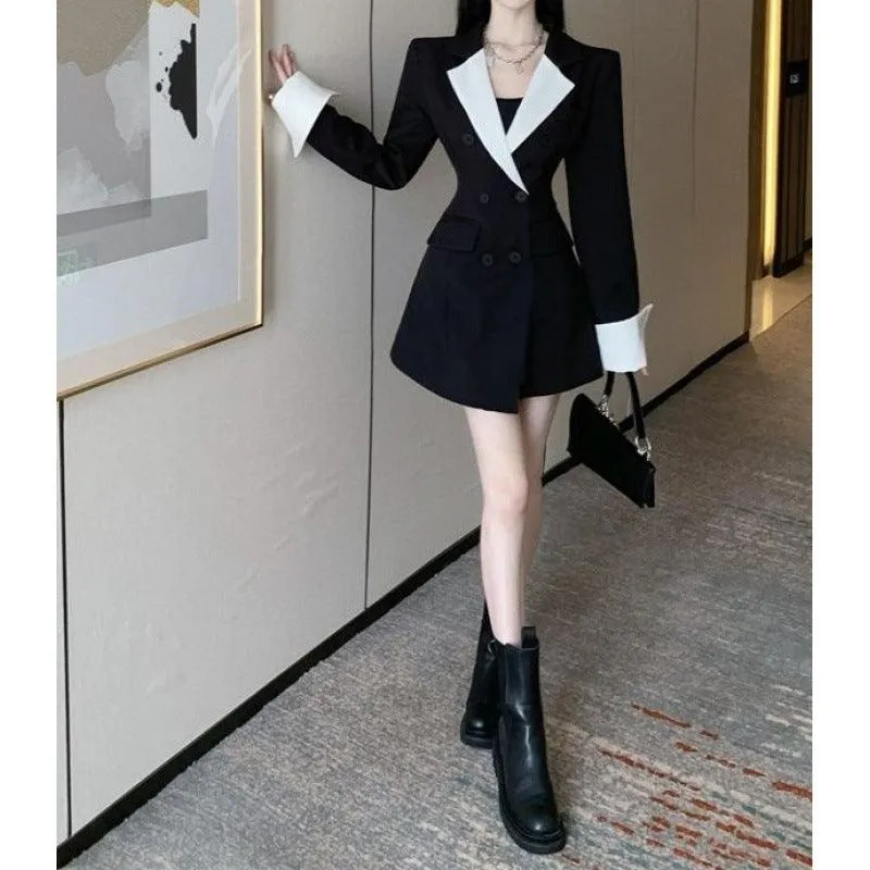 Contrast Color Suit Long Sleeve Slim Fit Dress