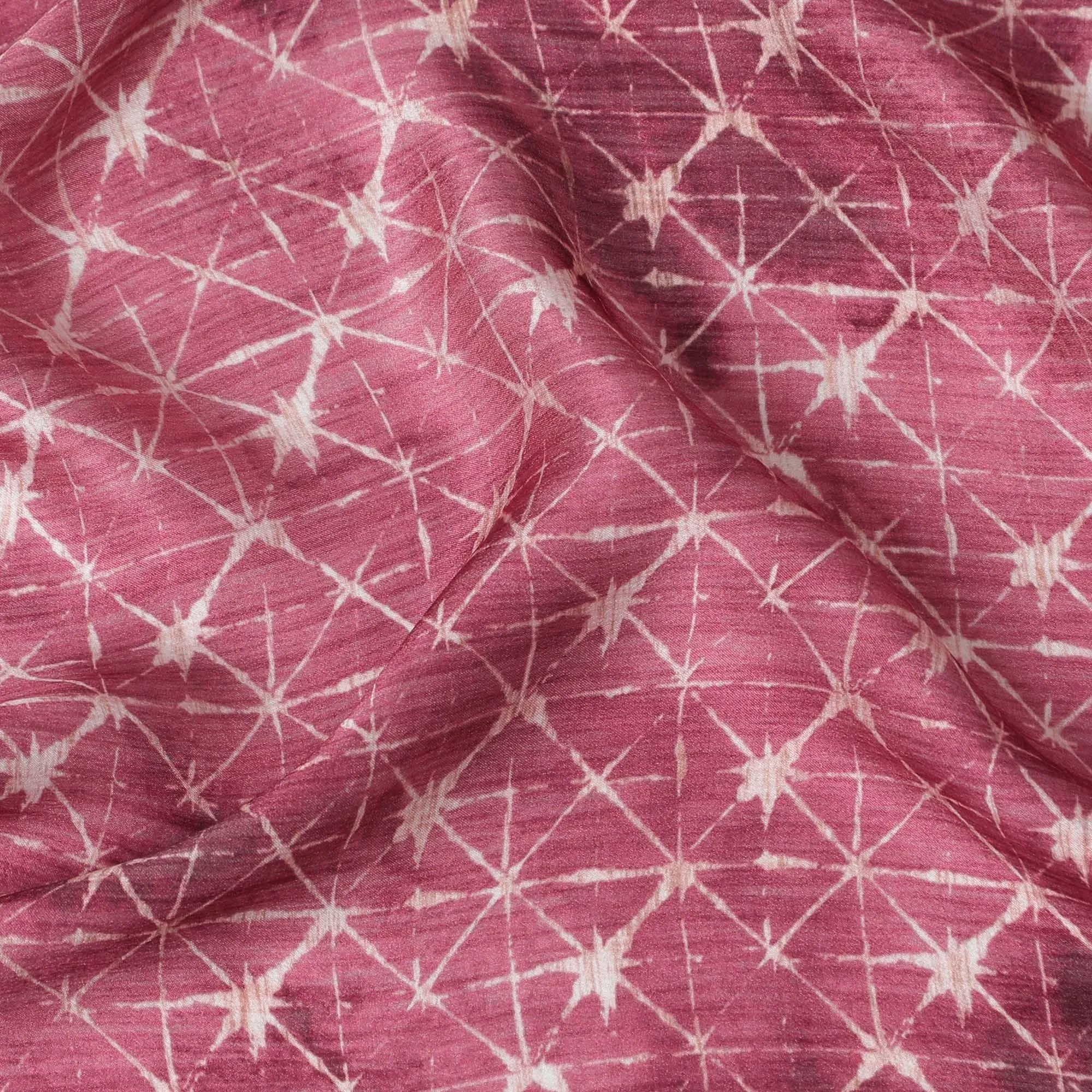 Crimson Starlight Silk Satin Fabric - Sparkling Print, 110cm Width, Indian Silken Luxury-D17714