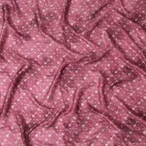 Crimson Starlight Silk Satin Fabric - Sparkling Print, 110cm Width, Indian Silken Luxury-D17714