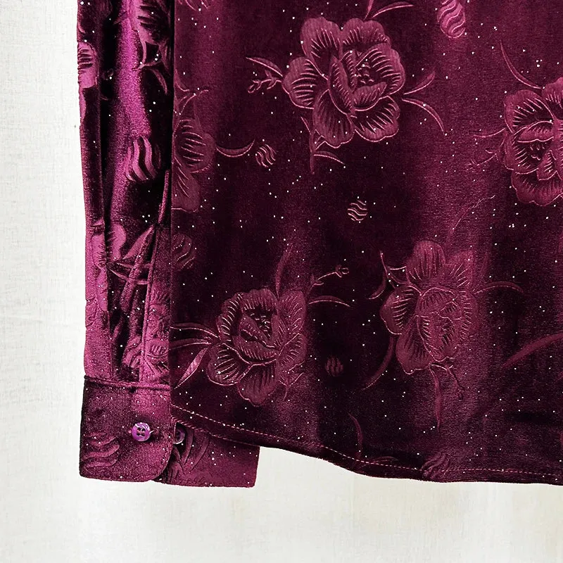 Dark Velvet Floral Button-Up