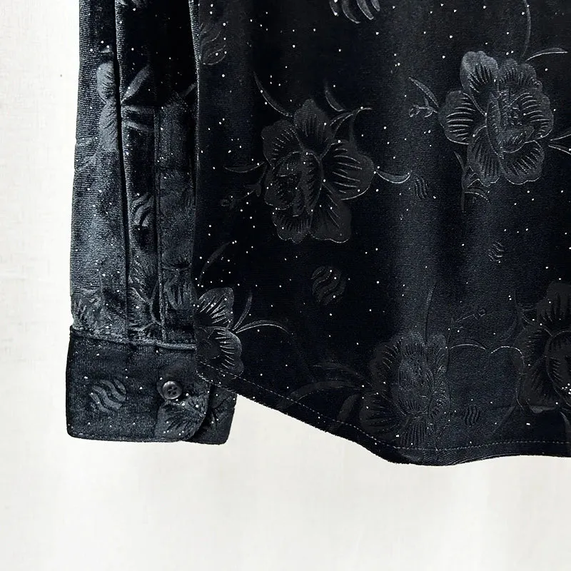 Dark Velvet Floral Button-Up