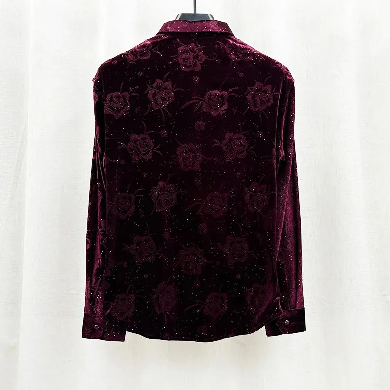 Dark Velvet Floral Button-Up