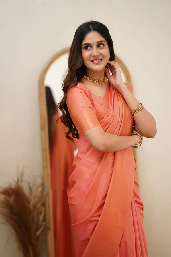 Desultory Peach Soft Silk Saree With Eloquence Blouse Piece