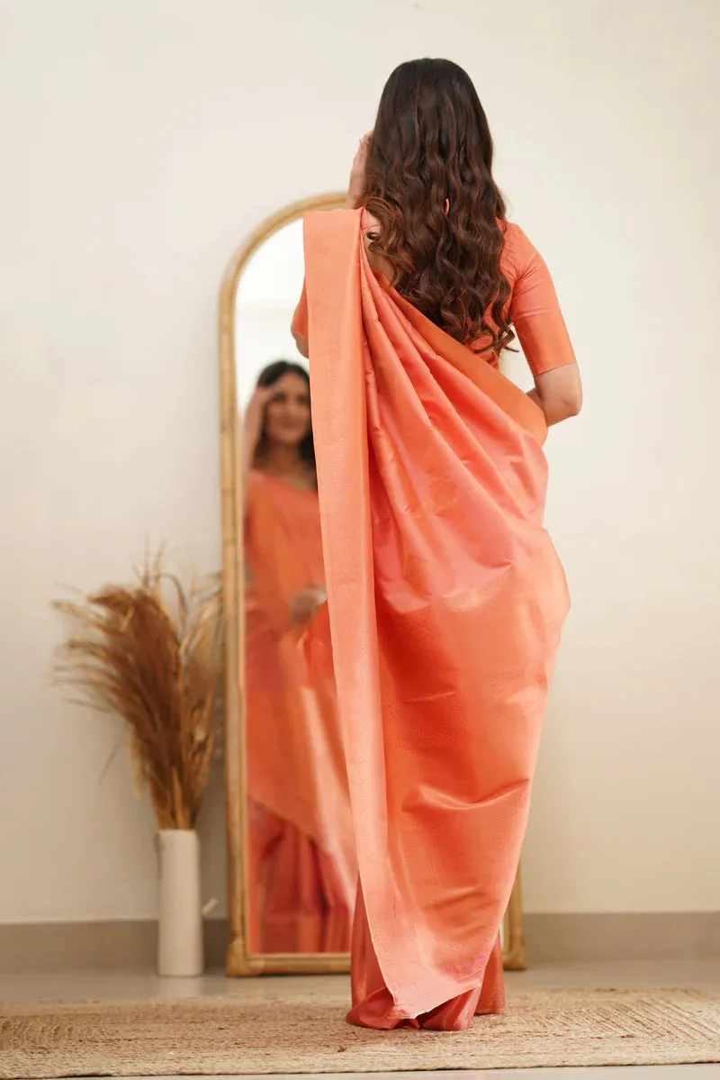 Desultory Peach Soft Silk Saree With Eloquence Blouse Piece