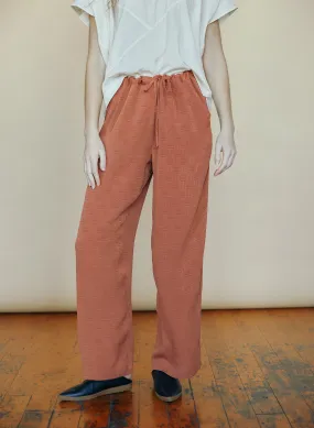 Drawstring Pants, rust silk jacquard