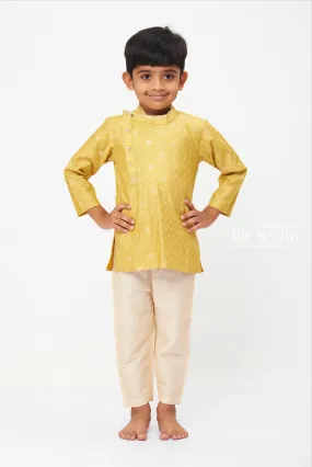 Elegant Mustard Yellow Kurta with Off-White Pant for Boys - Traditional Festive Wear