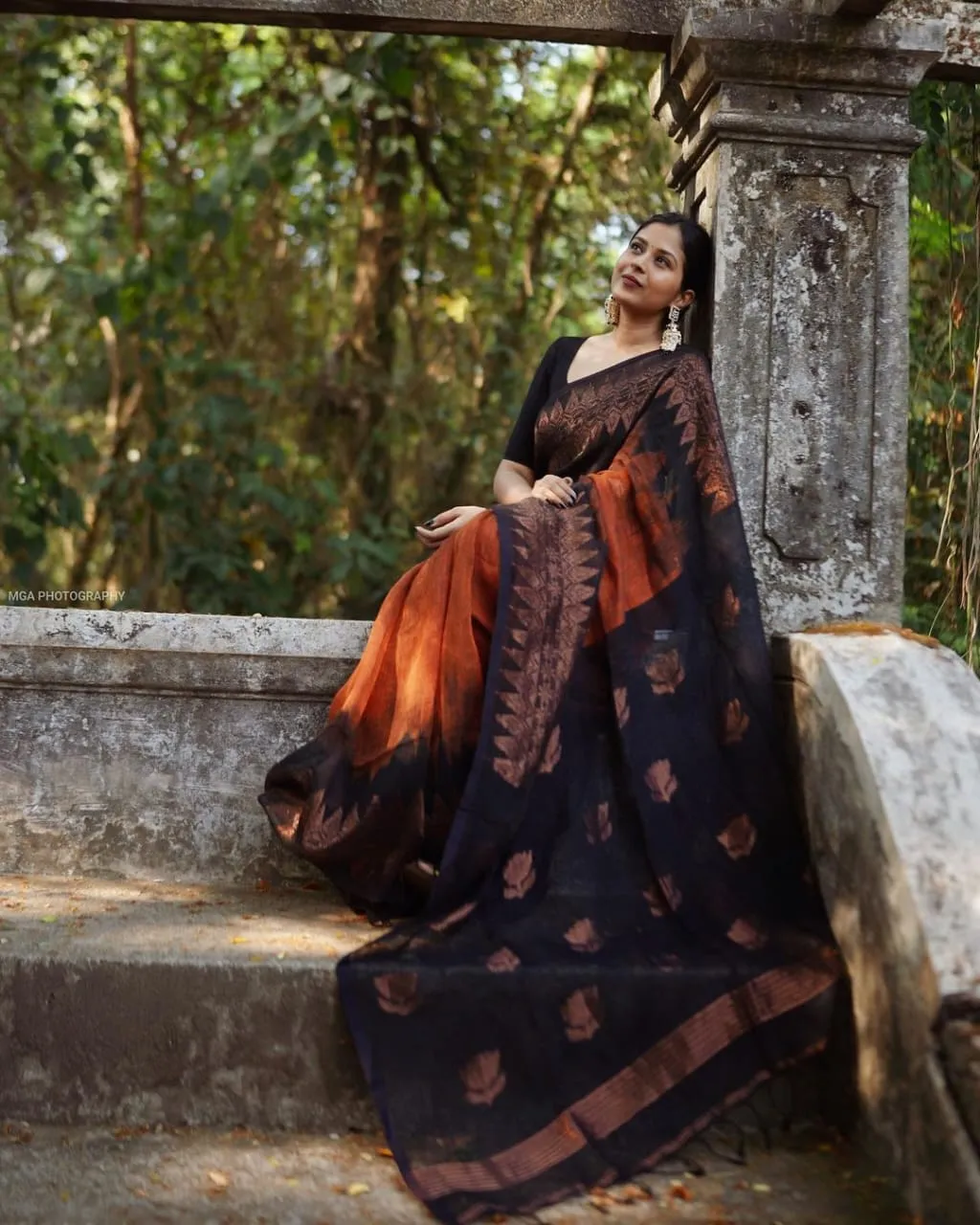 Elision Orange Soft Silk Saree With Dalliance Blouse Piece