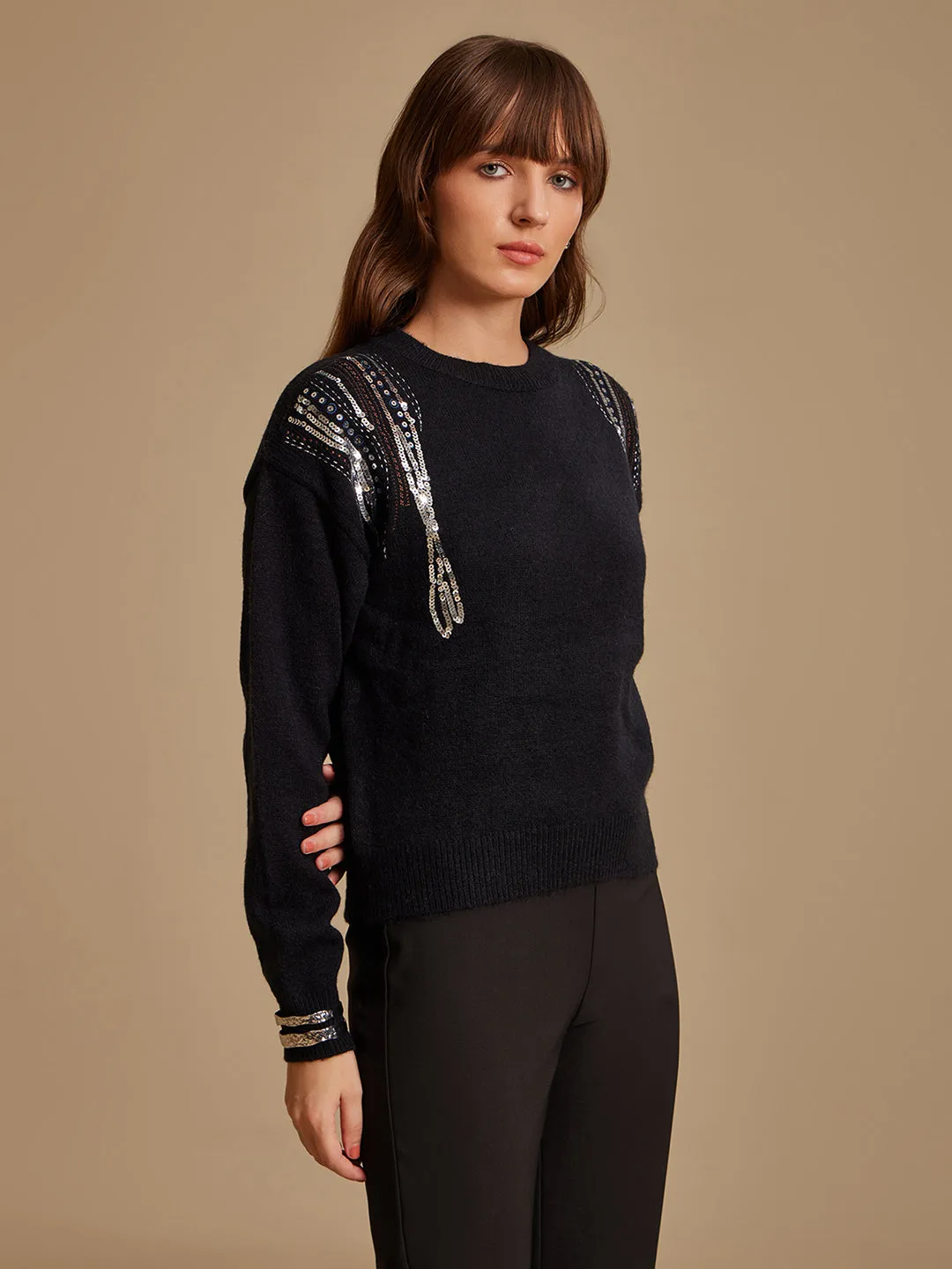 Embellished Pullover W Batwing Sleeves