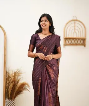 Energetic Purple Soft Silk Saree With Sensational Blouse Piece