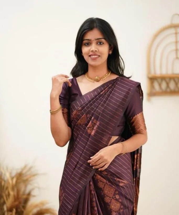 Energetic Purple Soft Silk Saree With Sensational Blouse Piece