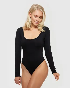 Essential Long Sleeve Scoop Neck Bodysuit | Black